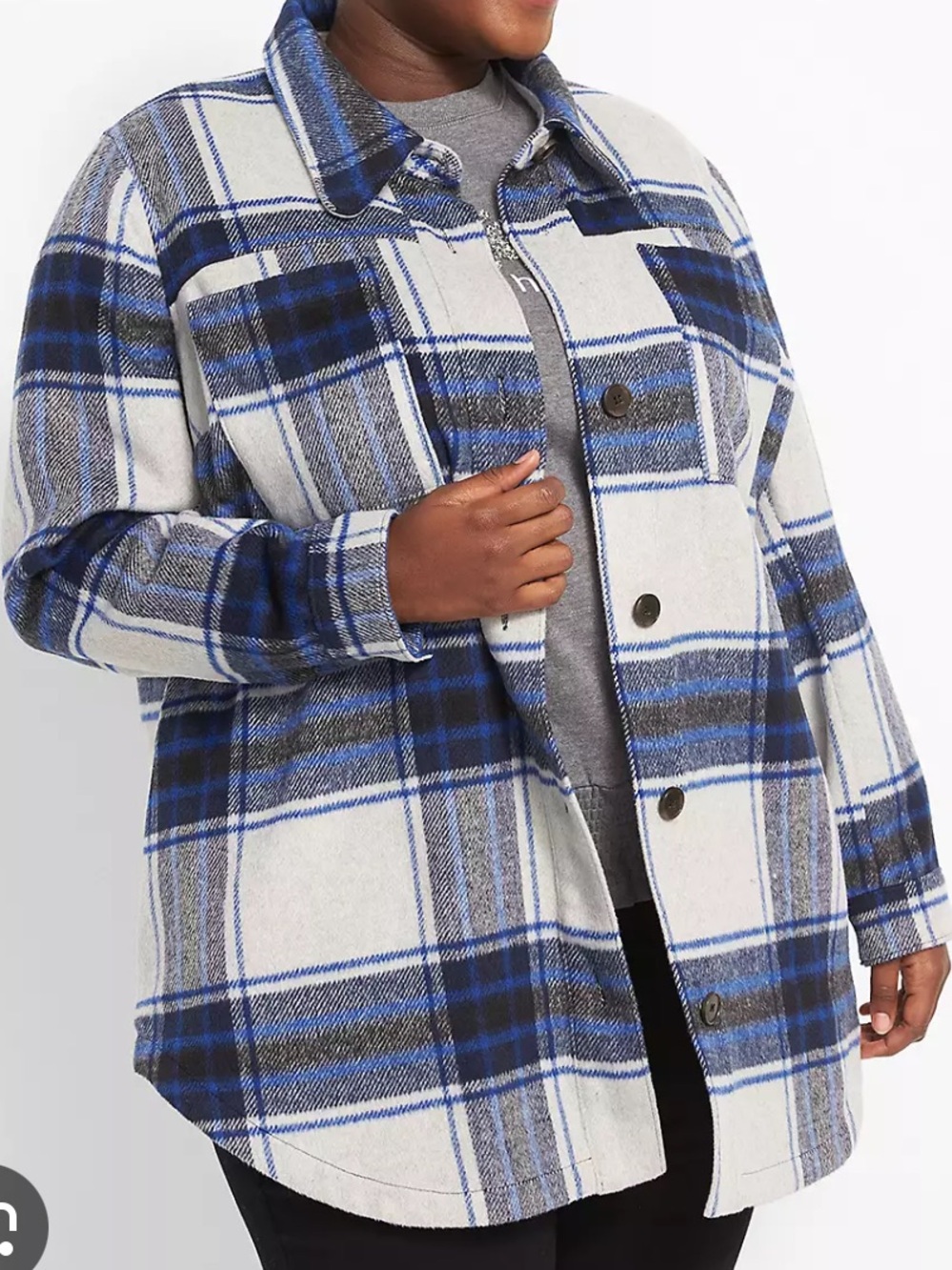 Lane Bryant Grey, Blue, and Black Plaid Button-Up Shacket- Size 14/16